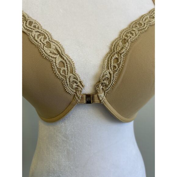 NATORI Feathers Front Close Lace T-Back Bra 34DD Beige Sexy Romantic Push Up - Picture 9 of 9